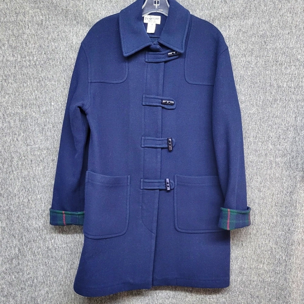 Pendleton 100% Wool Blue Coat Zip/Button Plaid Li… - image 1